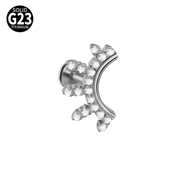 Titanium Lip Ring And Ear Nail Jewelry With Geometric Pattern And Zircon Design