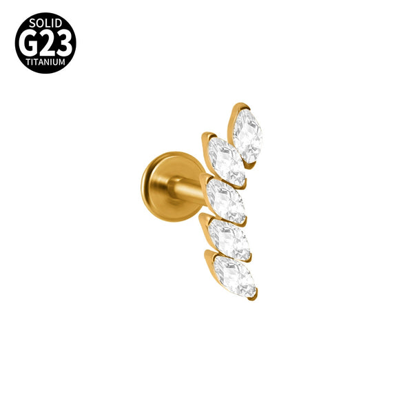 Titanium Lip Ring And Ear Nail Jewelry With Geometric Pattern And Zircon Design