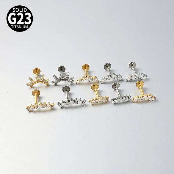 Titanium Lip Ring And Ear Nail Jewelry With Geometric Pattern And Zircon Design