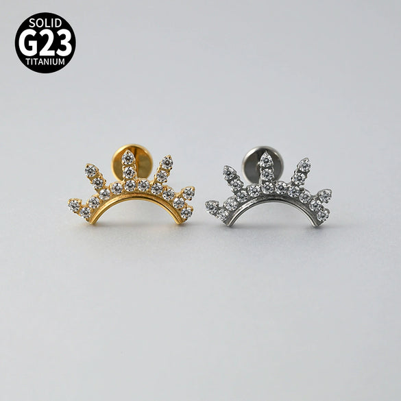 Titanium Lip Ring And Ear Nail Jewelry With Geometric Pattern And Zircon Design