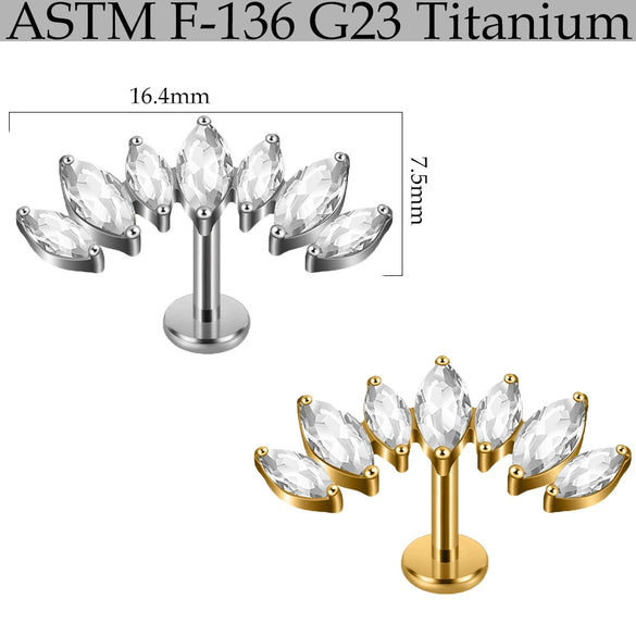 Titanium Marquise Curved Lip Nail Fivestar Electroplated Earrings And Lip Ring With Wave Pattern
