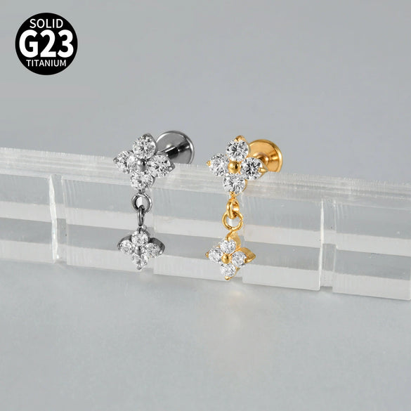 Titanium Piercing Jewelry With Round Zircon And Electroplating Design