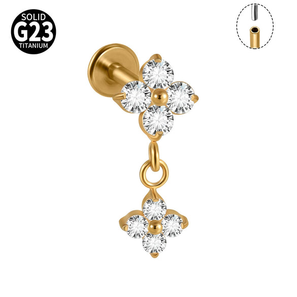 Titanium Piercing Jewelry With Round Zircon And Electroplating Design