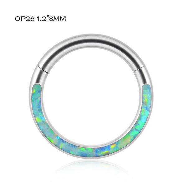 Titanium Precision Inlaid Opal Round Nose Ring And Earrings Unisex Piercing Jewelry