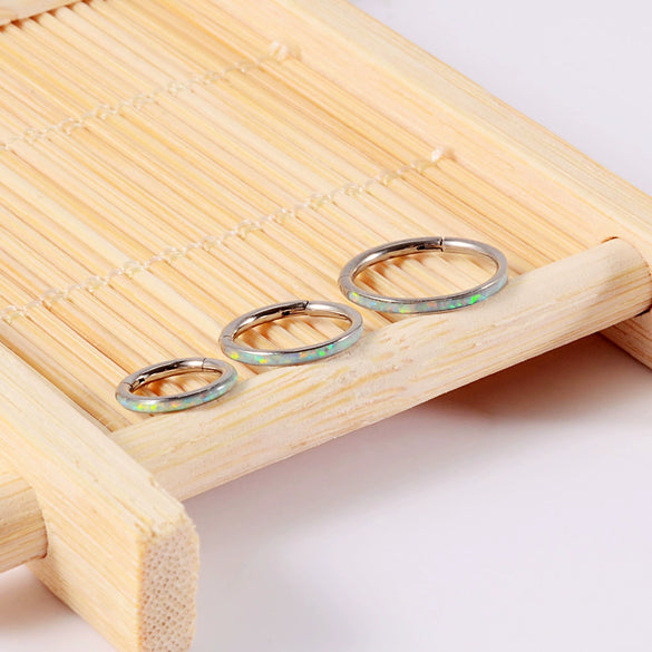Titanium Precision Inlaid Opal Round Nose Ring And Earrings Unisex Piercing Jewelry
