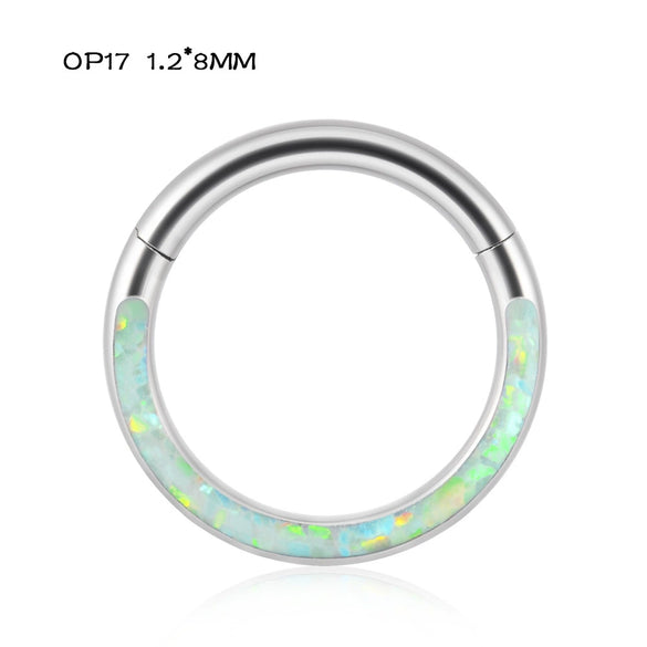 Titanium Precision Inlaid Opal Round Nose Ring And Earrings Unisex Piercing Jewelry