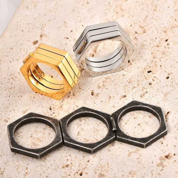 Titanium Ring U Shape Geometric Retro Style Electroplated