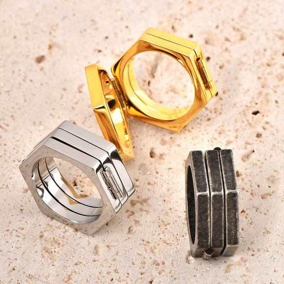 Titanium Ring U Shape Geometric Retro Style Electroplated