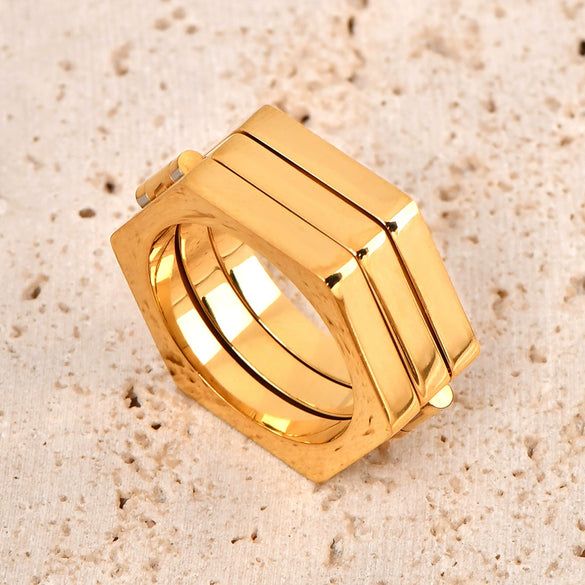 Titanium Ring U Shape Geometric Retro Style Electroplated