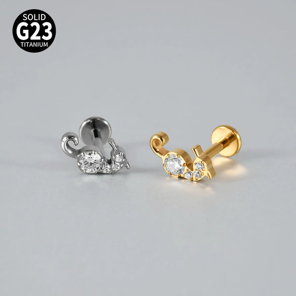 Titanium Seahorse And Flower Pattern Electroplated Curved Chain Earrings Fashion Unisex