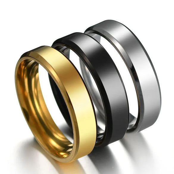 Titanium&Stainless Steel Simple Geometric Ring  (Black-5) Nhhf0988-Black-5