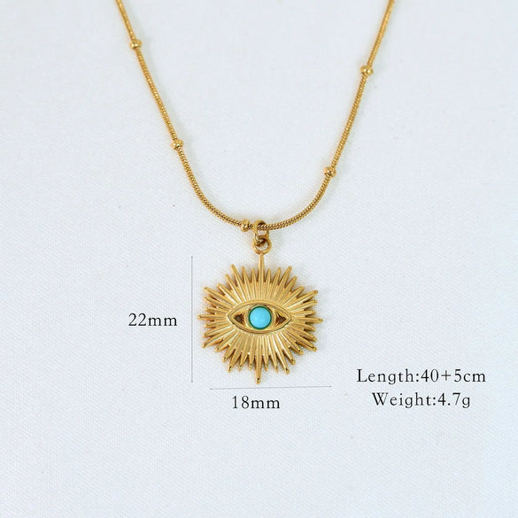 Titanium Steel 14K Gold Plated Elegant Classical Lady Plating Inlay Geometric Devil'S Eye Natural Stone Pendant Necklace