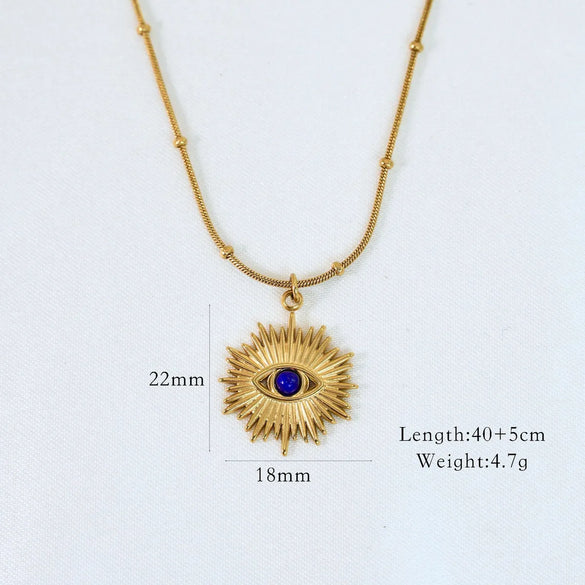 Titanium Steel 14K Gold Plated Elegant Classical Lady Plating Inlay Geometric Devil'S Eye Natural Stone Pendant Necklace