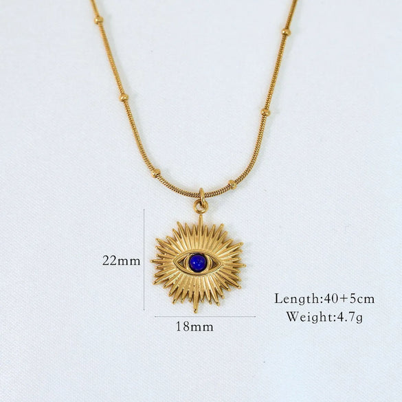 Titanium Steel 14K Gold Plated Elegant Classical Lady Plating Inlay Geometric Round Devil'S Eye Natural Stone Rings Bracelets Necklace