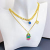 Wholesale Jewelry Cartoon Style Cute Devil'S Eye Palm 304 Stainless Steel Titanium Steel 18K Gold Plated Epoxy Plating Earrings Necklace Jewelry Set