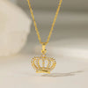 Titanium Steel 18K Gold Plated Casual Simple Style Commute Crown Feather Flower Inlay Artificial Rhinestones Pendant Necklace