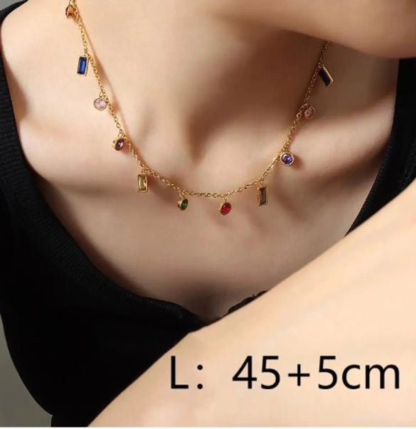 Wholesale Jewelry IG Style Shiny Geometric Titanium Steel Glass Zircon 18K Gold Plated Inlay Jewelry Set