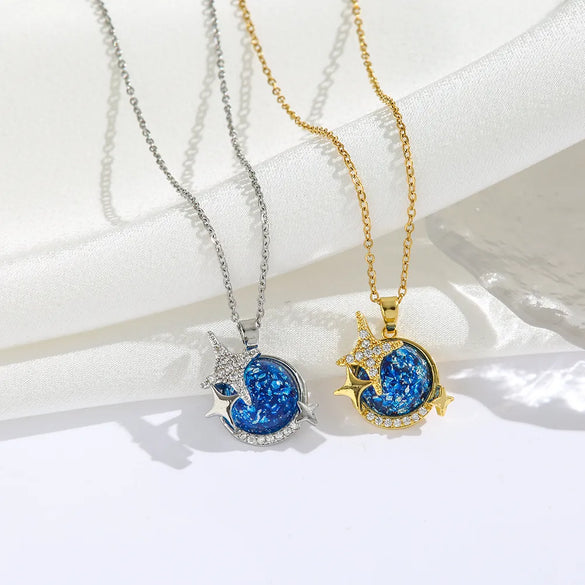Titanium Steel 18K Gold Plated Modern Style Sweet Classic Style Plating Inlay Starry Sky Resin Zircon Pendant Necklace