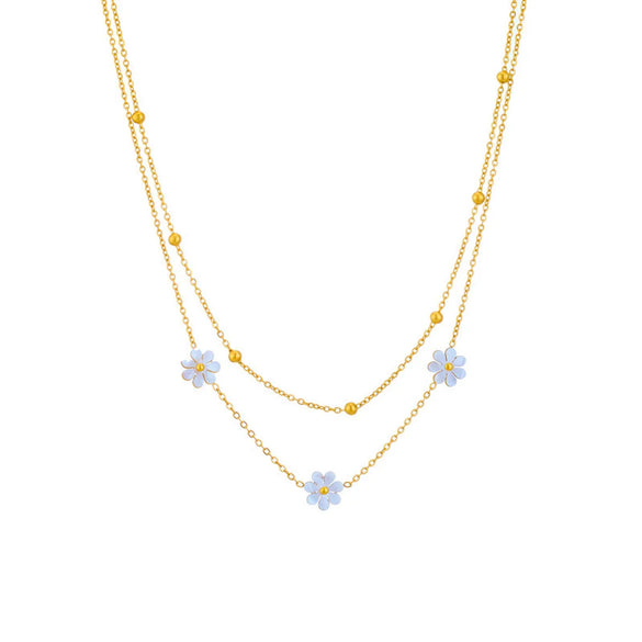 Titanium Steel 18K Gold Plated Sweet Pastoral Inlay Flower Acrylic Jewelry Set