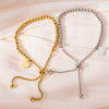 Titanium Steel Adjustable Bracelet With Round Bead And Pendant Electroplated Design For Women