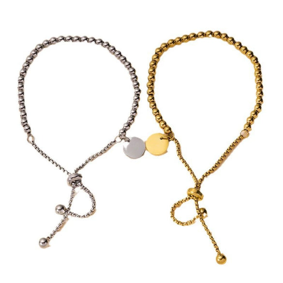 Titanium Steel Adjustable Bracelet With Round Bead And Pendant Electroplated Design For Women