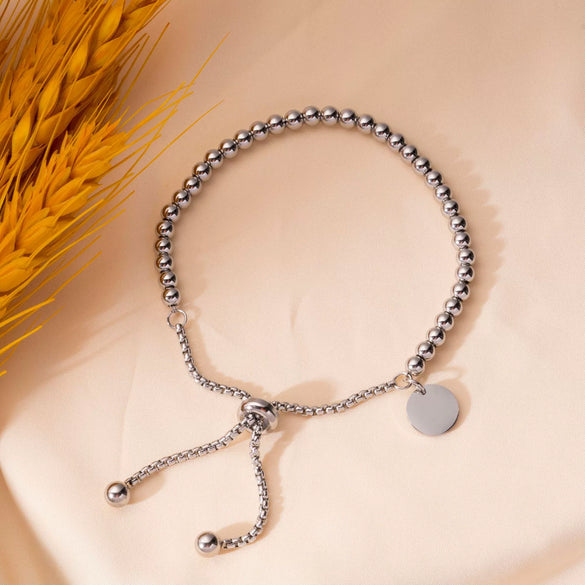 Titanium Steel Adjustable Bracelet With Round Bead And Pendant Electroplated Design For Women