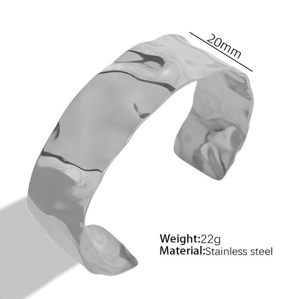 316L Stainless Steel Adjustable Open Bracelet Natural Heavy Industry Hammered Texture Exaggerated Stylish Electroplated Design