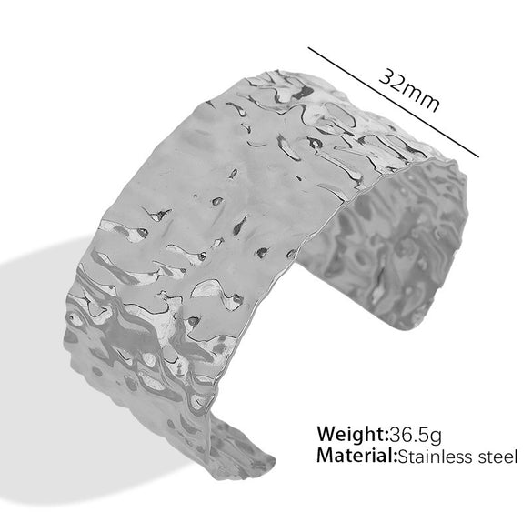 316L Stainless Steel Adjustable Open Bracelet Natural Heavy Industry Hammered Texture Exaggerated Stylish Electroplated Design
