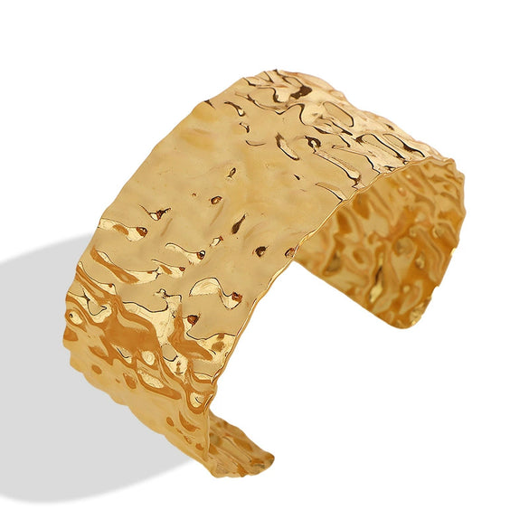 316L Stainless Steel Adjustable Open Bracelet Natural Heavy Industry Hammered Texture Exaggerated Stylish Electroplated Design