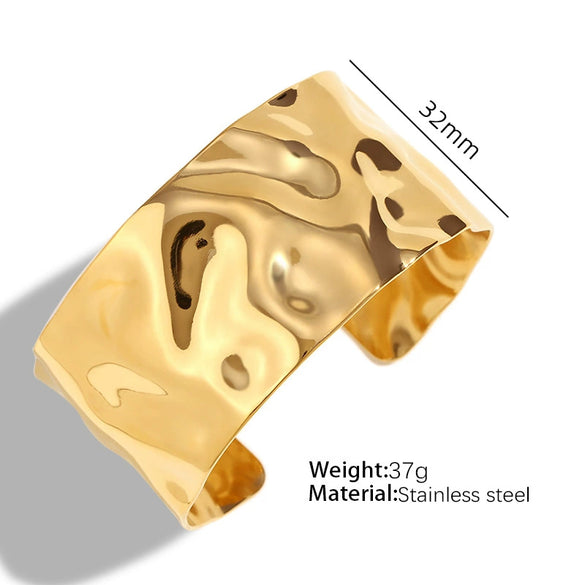 316L Stainless Steel Adjustable Open Bracelet Natural Heavy Industry Hammered Texture Exaggerated Stylish Electroplated Design