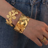 316L Stainless Steel Adjustable Open Bracelet Natural Heavy Industry Hammered Texture Exaggerated Stylish Electroplated Design