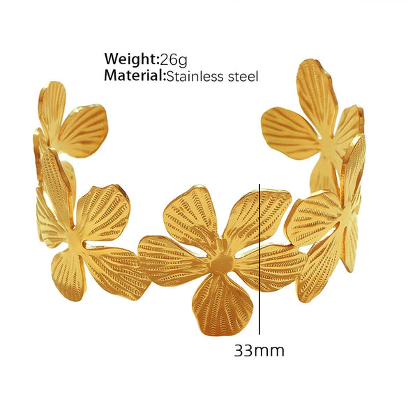 316L Stainless Steel Adjustable Open Bracelet Natural Heavy Industry Hammered Texture Exaggerated Stylish Electroplated Design