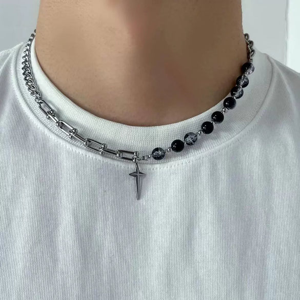 Titanium Steel Alloy Hiphop Cross Ushaped Polishing Men's And Women's Trendy Niche Clavicle Chain Necklace Accessories