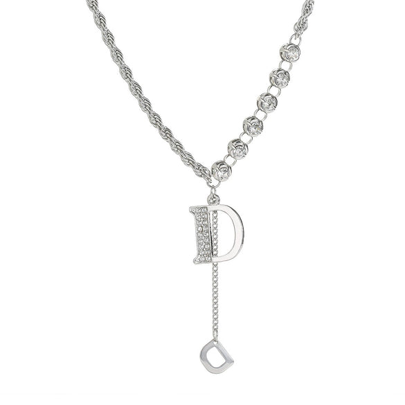 Titanium Steel And Alloy Dshaped Pendant Necklace With Diamonds And Hemp Rope Chain For Women Highend Cool Style With Letters Numbers Text