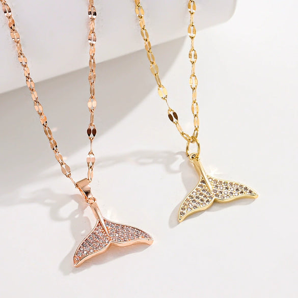 Titanium Steel And Alloy Fish Tail Pendant Necklace With Electroplating For Women Simple Fashion Design Sense Ins Style Light Luxury