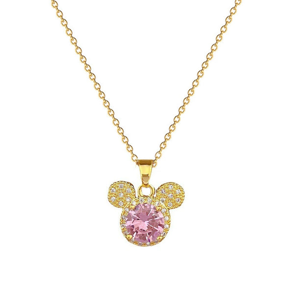 Titanium Steel And Brass Cartoon Geometric Style Full Diamond Inlaid Mickey Head Necklace For Women