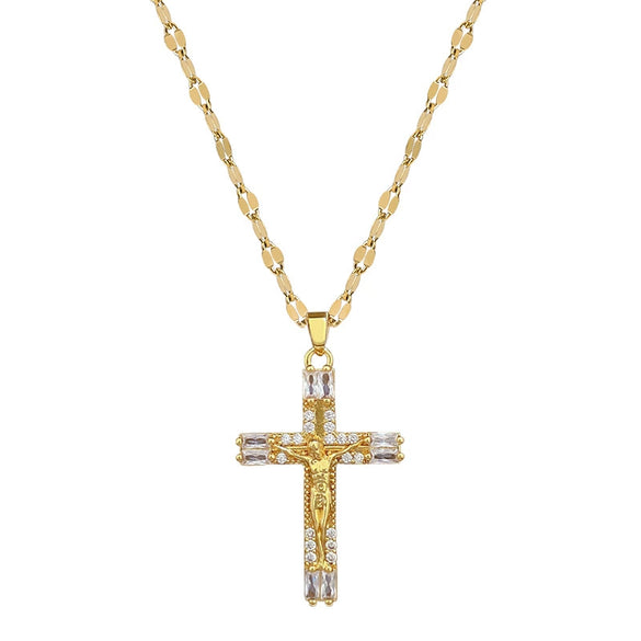 Titanium Steel And Copper Cartoon Geometric Diamond Microinlaid Women's Cross Necklace