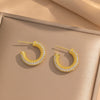 Titanium Steel And Copper Cshaped And Heartshaped Retro Earrings With Diamond Electroplating Design For Women