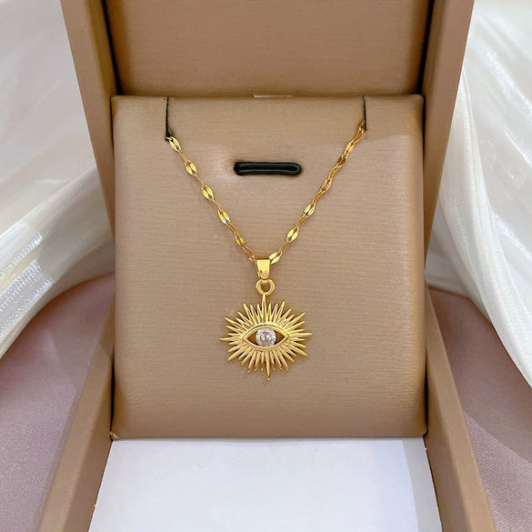 Titanium Steel And Copper Devil's Eye Necklace With Micropaved Zircon And Geometric Pattern Electroplated Real Gold Cartoon Style For Women