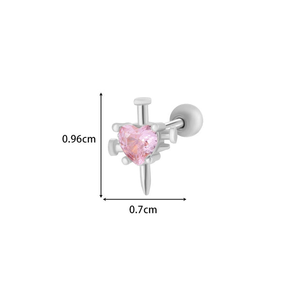 Titanium Steel And Copper Earrings With Inlaid Zircon Heart Bow Bear Design Electroplated For Women Fashion Flower Style