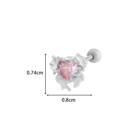 Titanium Steel And Copper Earrings With Inlaid Zircon Heart Bow Bear Design Electroplated For Women Fashion Flower Style