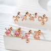 Titanium Steel And Copper Earrings With Inlaid Zircon Heart Bow Bear Design Electroplated For Women Fashion Flower Style
