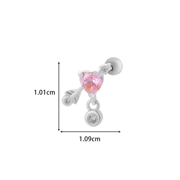Titanium Steel And Copper Earrings With Inlaid Zircon Heart Bow Bear Design Electroplated For Women Fashion Flower Style