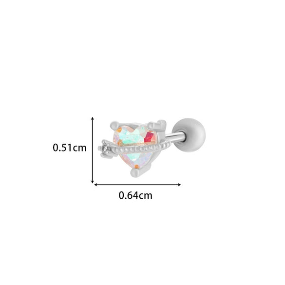 Titanium Steel And Copper Earrings With Inlaid Zircon Heart Bow Bear Design Electroplated For Women Fashion Flower Style