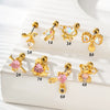 Titanium Steel And Copper Earrings With Inlaid Zircon Heart Bow Bear Design Electroplated For Women Fashion Flower Style