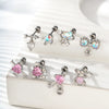 Titanium Steel And Copper Earrings With Inlaid Zircon Heart Bow Bear Design Electroplated For Women Fashion Flower Style