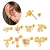 Titanium Steel And Copper Earrings With Inlaid Zircon Heart Bow Bear Design Electroplated For Women Fashion Flower Style