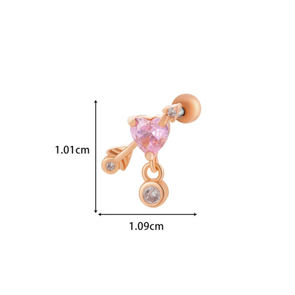 Titanium Steel And Copper Earrings With Inlaid Zircon Heart Bow Bear Design Electroplated For Women Fashion Flower Style