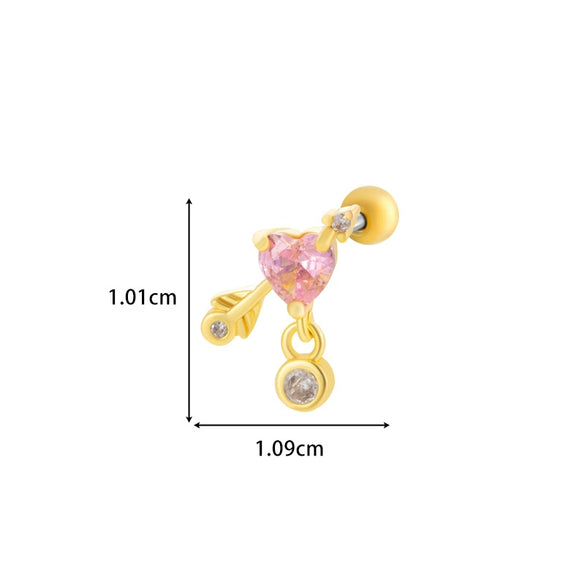 Titanium Steel And Copper Earrings With Inlaid Zircon Heart Bow Bear Design Electroplated For Women Fashion Flower Style