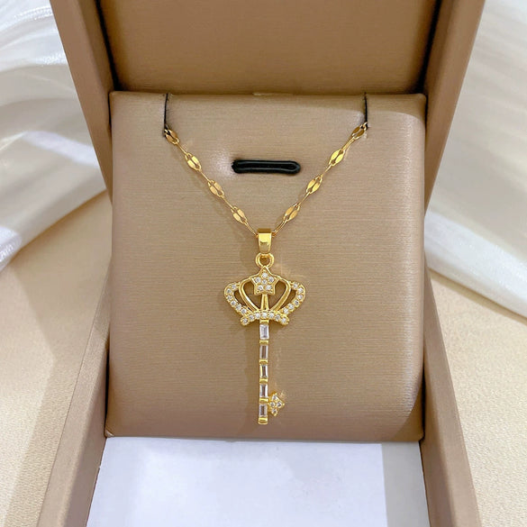 Titanium Steel And Copper Geometric Simple Lucky Necklace With Real Gold Microinlaid And Electroplating For Unisex